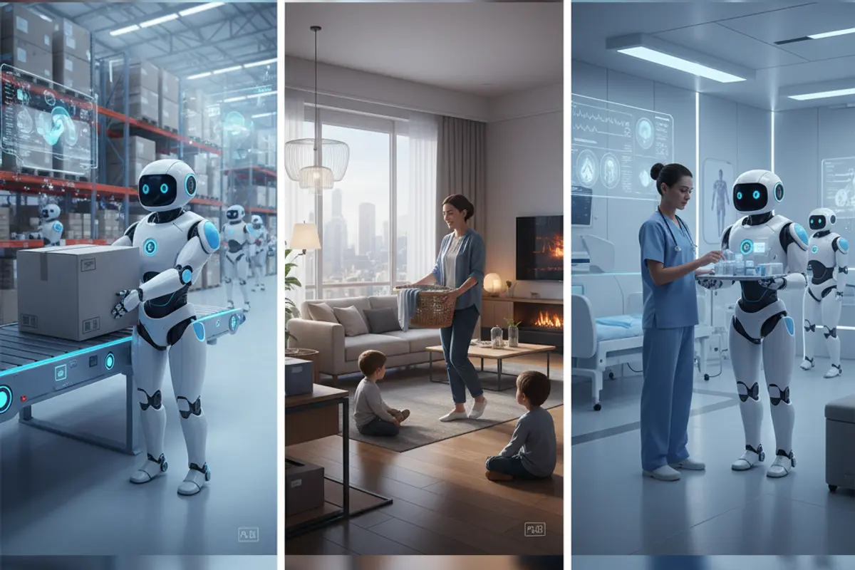 Futuristische Vision humanoider Roboter in verschiedenen Einsatzgebieten